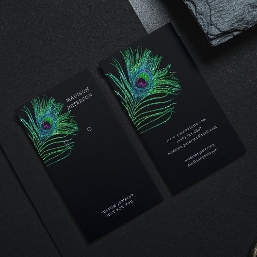 Modern Glitter Feather Jewelry Earring Display Visitekaartje