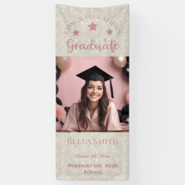 Modern Glitter Foto Afstuderen Dusty Pink Spandoek