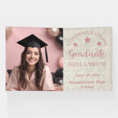 Modern Glitter Foto Afstuderen Dusty Pink Spandoek (Horizontaal)