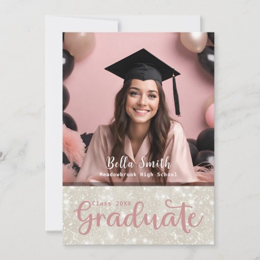 Modern Glitter Foto Afstuderen Invitation Kaart (Voorkant)