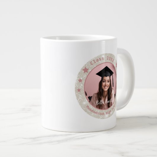 Modern Glitter Foto Roze Afstuderen Grote Koffiekop (Voorkant rechts)