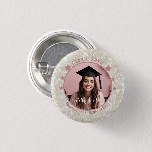 Modern Glitter Foto Roze Gift Afstuderen Ronde Button 3,2 Cm (Voorkant /achterkant)