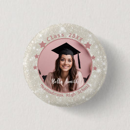 Modern Glitter Foto Roze Gift Afstuderen Ronde Button 3,2 Cm