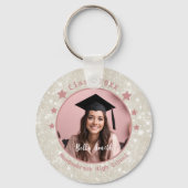 Modern Glitter Foto Stoffig Roze Afstuderen Sleutelhanger (Voorkant)