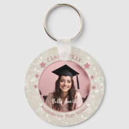 Modern Glitter Foto Stoffig Roze Afstuderen Sleutelhanger