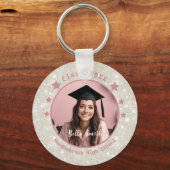 Modern Glitter Foto Stoffig Roze Afstuderen Sleutelhanger (Voorkant)
