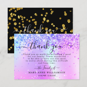 Modern Glitter Funeral Food Hartelijk dank Bedankkaart