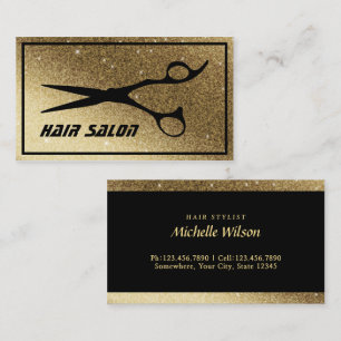 Modern Glitter Gold Background Hair Beauty Salon Visitekaartje