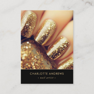 Modern Glitter Gold Marble Salon Nail Visitekaartje