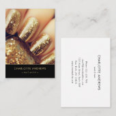 Modern Glitter Gold Marble Salon Nail Visitekaartje (Voorkant / Achterkant)