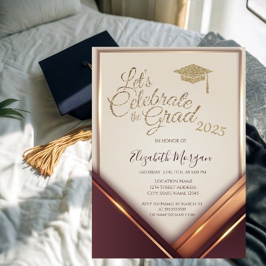 Modern Glitter Graduation Cap Bourgogne Afstuderen Kaart