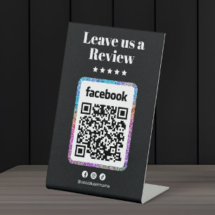 Modern Glitter Hair Salon Facebook Reviewen QR-cod Reclamebord Met Voetstuk