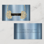 Modern Glitter Headphone DJ Blue Metallic Visitekaartje (Voorkant / Achterkant)