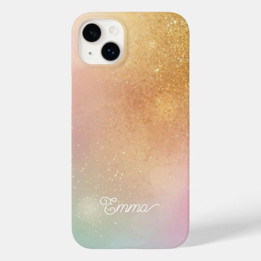 Modern Glitter Holographic Gold with Name Case-Mate iPhone Case (Achterkant)