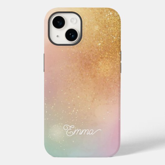 Modern Glitter Holographic Gold with Name Case-Mate iPhone Case (Achterkant)