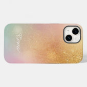 Modern Glitter Holographic Gold with Name Case-Mate iPhone Case (Achterkant (horizontaal))
