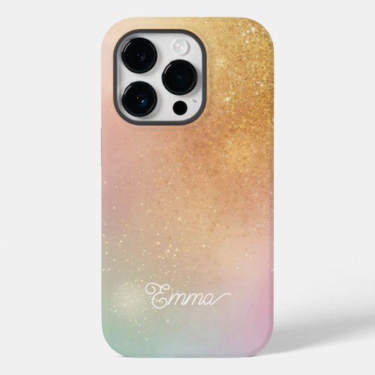 Modern Glitter Holographic Gold with Name Case-Mate iPhone Case (Achterkant)