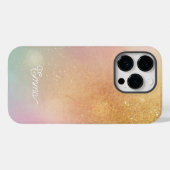 Modern Glitter Holographic Gold with Name Case-Mate iPhone Case (Achterkant (horizontaal))