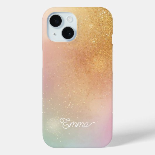 Modern Glitter Holographic Gold with Name Case-Mate iPhone Case (Achterkant)