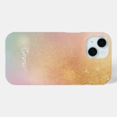 Modern Glitter Holographic Gold with Name Case-Mate iPhone Case (Achterkant (horizontaal))
