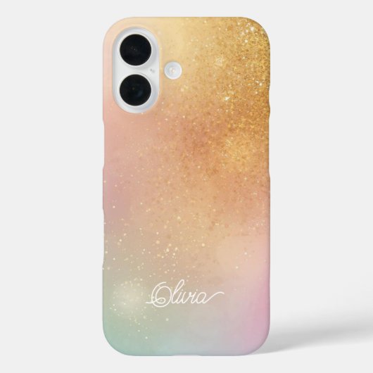 Modern Glitter Holographic Gold with Name Case-Mate iPhone Case (Achterkant)