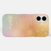 Modern Glitter Holographic Gold with Name Case-Mate iPhone Case (Achterkant (horizontaal))