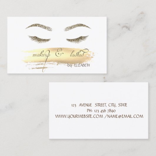 Modern, Glitter Lashes, Penseelstreek Visitekaartje (Voorkant / Achterkant)