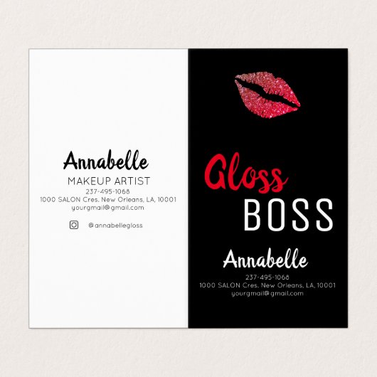 Modern Glitter Lip Gloss Boss Makeup Visitekaartje (Buitenkant ongevouwen)
