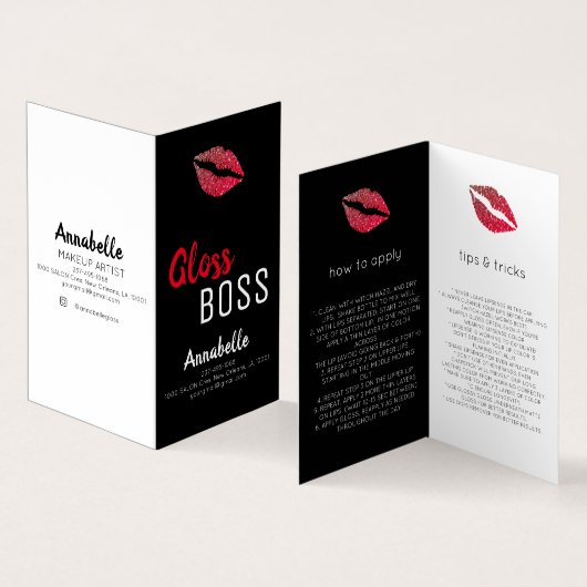 Modern Glitter Lip Gloss Boss Makeup Visitekaartje (Binnen en buitenkant)