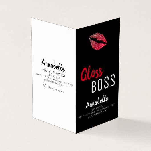 Modern Glitter Lip Gloss Boss Makeup Visitekaartje (Buitenkant)