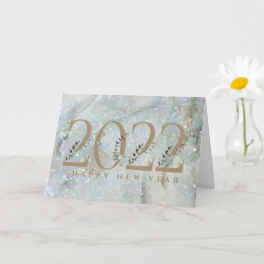 Modern Glitter Marble Happy New Year 2022 Kaart (Kleine Plant)