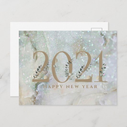 Modern Glitter Marble Happy Nieuwjaar 2021 Feestdagenkaart (Voorkant / Achterkant)