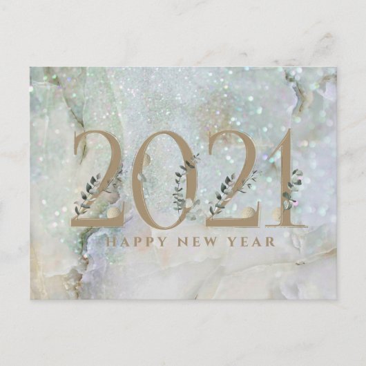 Modern Glitter Marble Happy Nieuwjaar 2021 Feestdagenkaart (Voorkant)