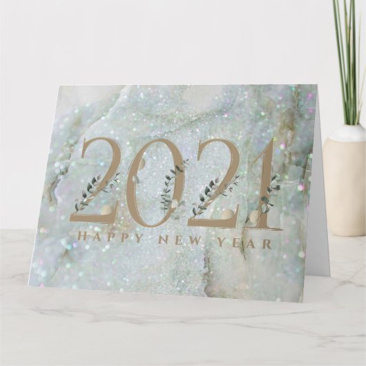 Modern Glitter Marble Happy Nieuwjaar 2021 Kaart (Voorkant)
