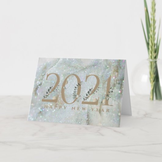 Modern Glitter Marble Happy Nieuwjaar 2021 Kaart (Voorkant)