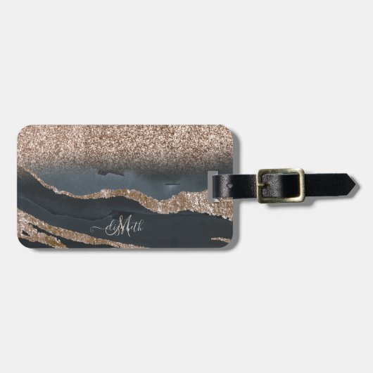 Modern Glitter Marble Monogram Bagagelabel (Voorkant horizontaal)