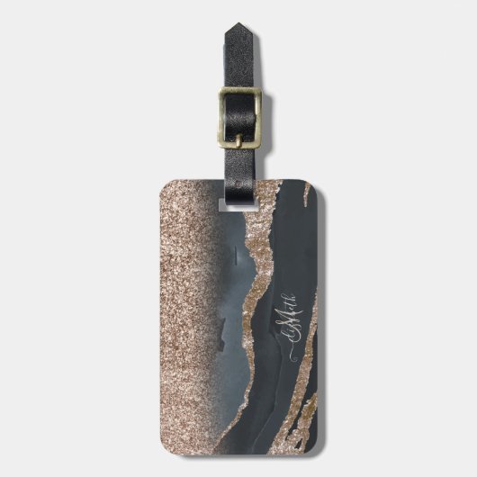 Modern Glitter Marble Monogram Bagagelabel (Voorkant verticaal)