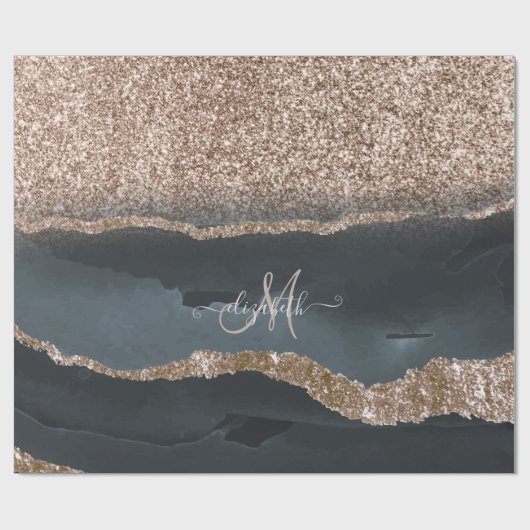 Modern Glitter Marble Monogram Cadeaupapier (Vlak)
