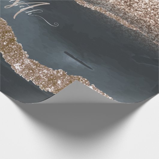 Modern Glitter Marble Monogram Cadeaupapier (Hoek)