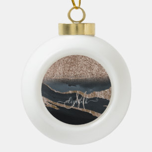 Modern Glitter Marble Monogram Keramische Bal Ornament