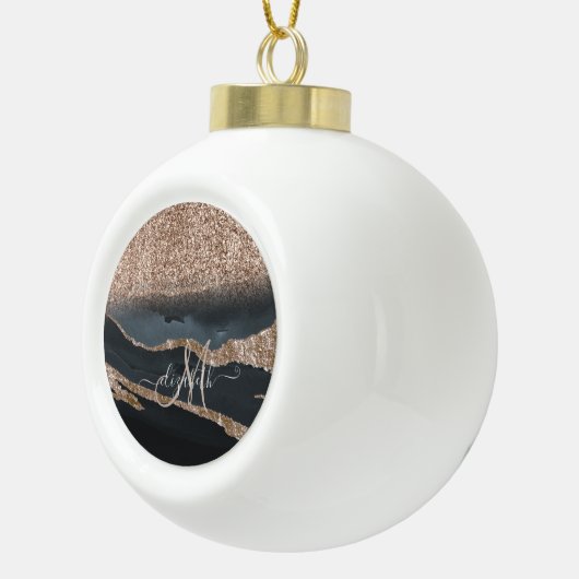 Modern Glitter Marble Monogram Keramische Bal Ornament (Rechts)