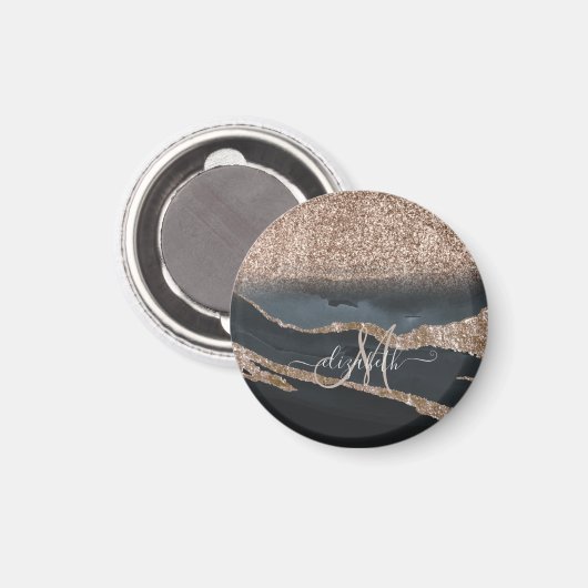 Modern Glitter Marble Monogram Magneet (Voorkant / Achterkant)