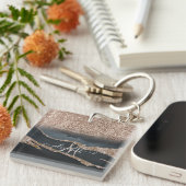 Modern Glitter Marble Monogram Sleutelhanger (Voorkant Rechts)