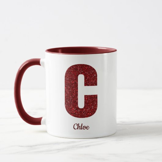Modern Glitter Monogram C Mug with Name Mok (Links)
