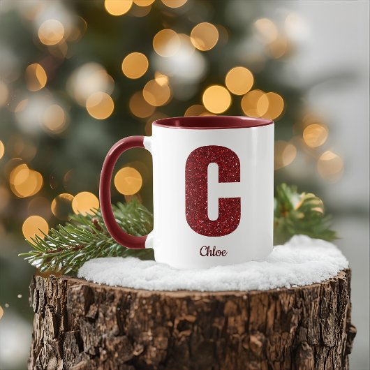 Modern Glitter Monogram C Mug with Name Mok