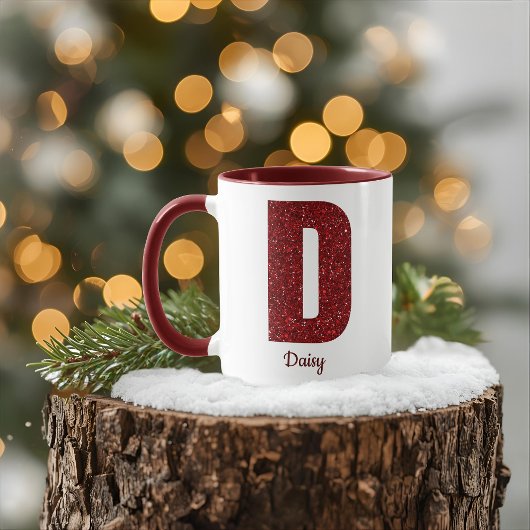 Modern Glitter Monogram D Mug with Name Mok