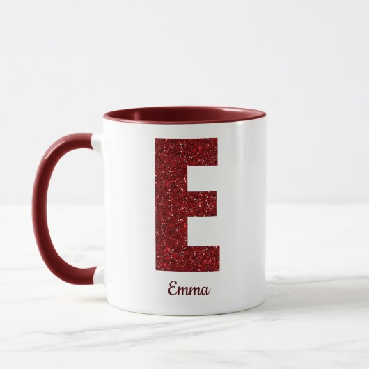 Modern Glitter Monogram E Mug with Name Mok (Links)