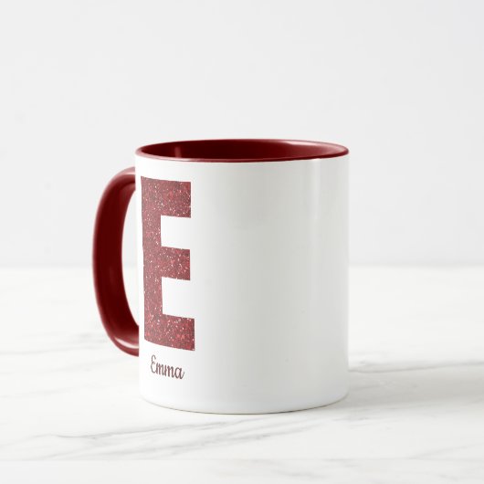 Modern Glitter Monogram E Mug with Name Mok (Voorkant links)
