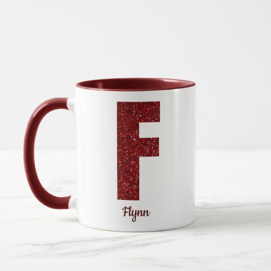 Modern Glitter Monogram F Mug with Name Mok (Links)
