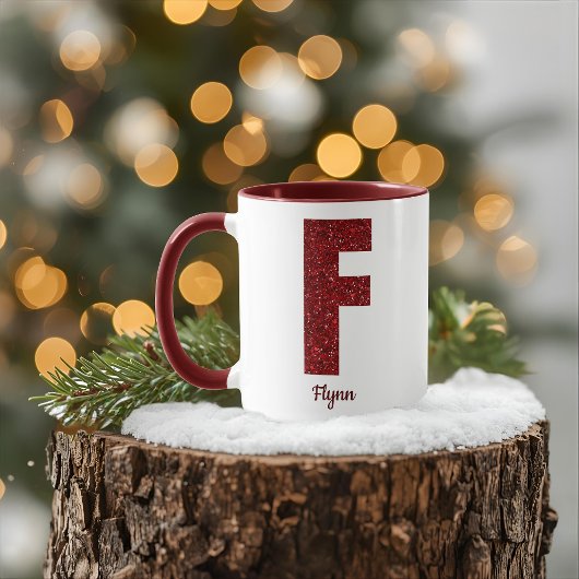 Modern Glitter Monogram F Mug with Name Mok